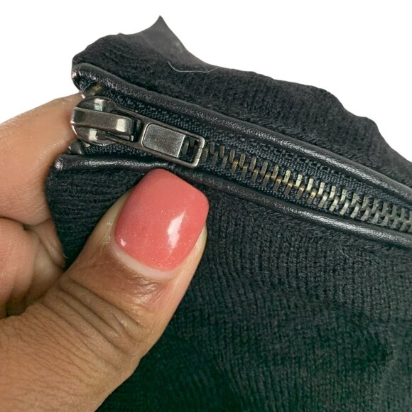 🟣🟣🟣 REITMANS Women's Size Small Black Trendy Zip Shoulder Cheetah Hem Sweater - Picture 5 of 10